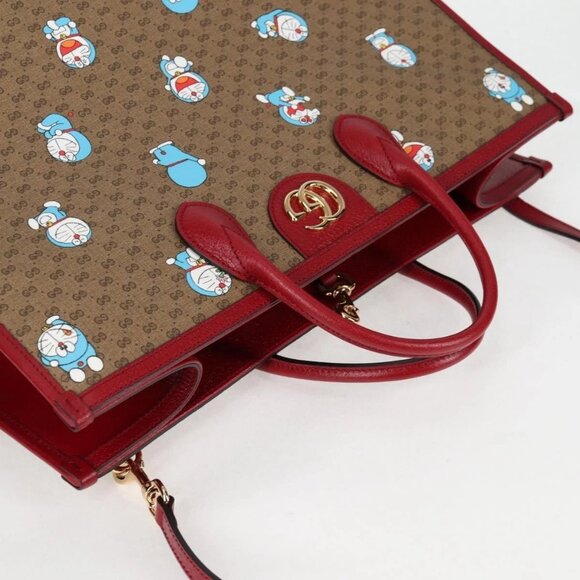 GUCCI Micro GG Supreme Doraemon Hand Bag PVC 2way Brown Gold 653952 Auth 131782A - Picture 8 of 16